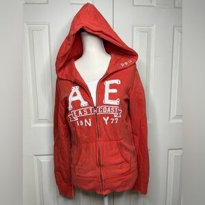 Vintage Y2K American Eagle Outfitters Women's Orange East Coast Hoodie